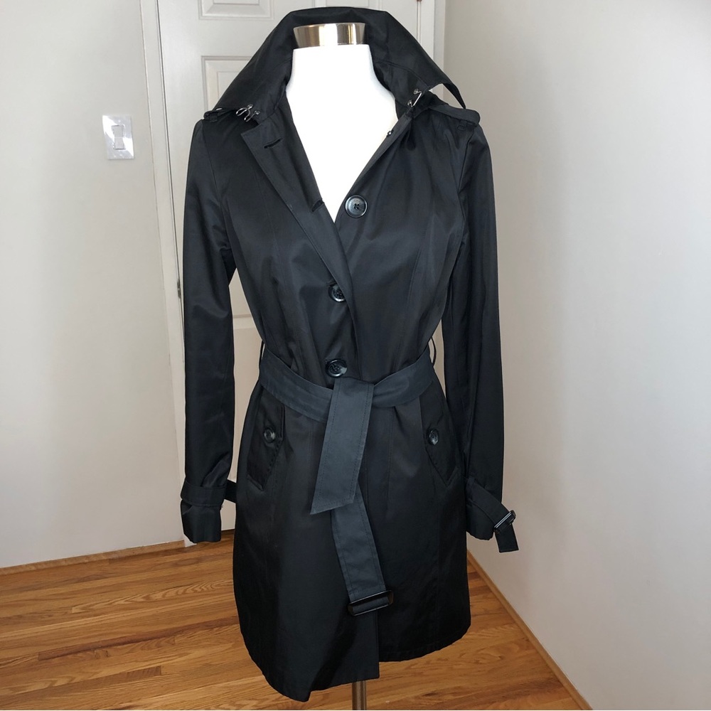 Michael Michael Kors Black Trench Coat Hooded size XS